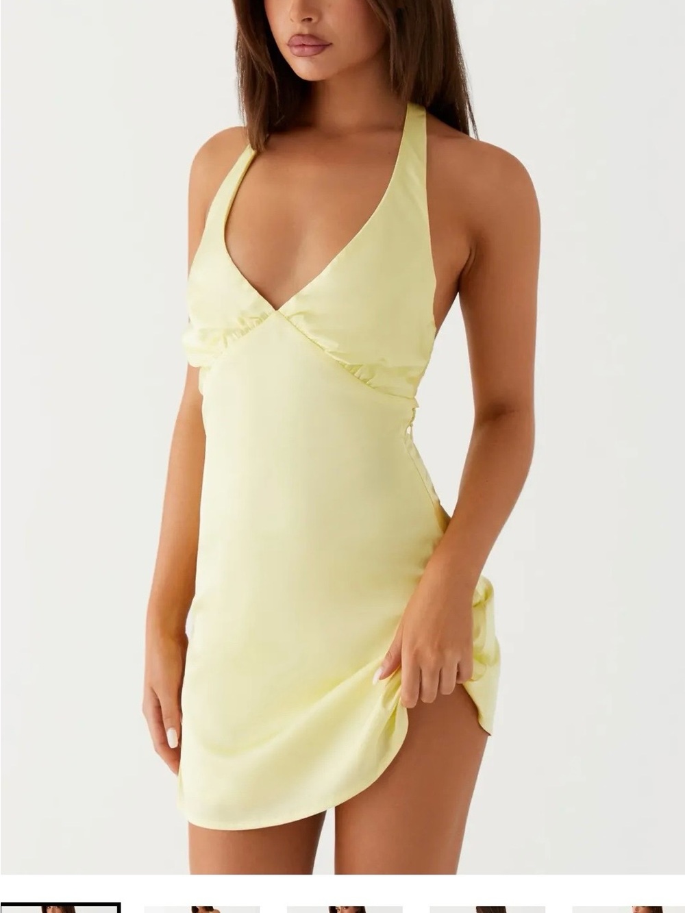 Plunge Halter Satin Chemise in Pale Yellow